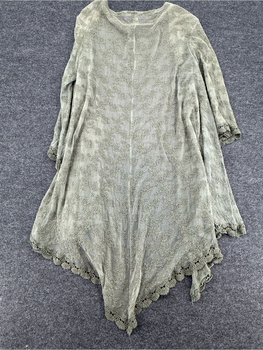 Boho Forest Fairy Blue Rain Olive Green Lace Open Front Cardigan - Picture 5 of 6